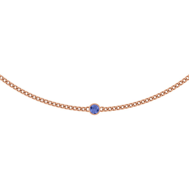 14K Gold Round Natural Tanzanite Solitaire Necklace - Rose Gold