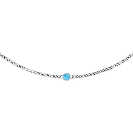 14K Gold Round Natural Swiss Blue Topaz Solitaire Necklace - White Gold