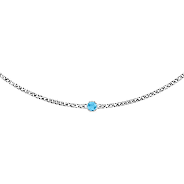 14K Gold Round Natural Swiss Blue Topaz Solitaire Necklace - White Gold