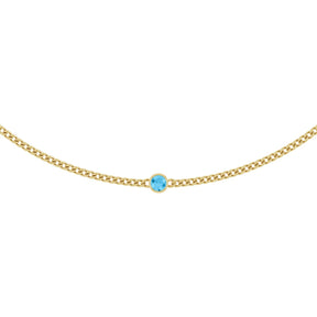 14K Gold Round Natural Swiss Blue Topaz Solitaire Necklace - Yellow Gold