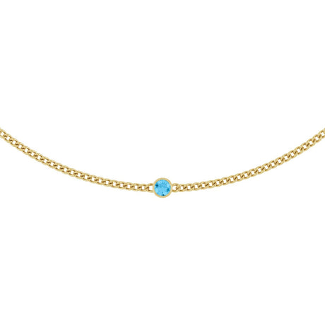 14K Gold Round Natural Swiss Blue Topaz Solitaire Necklace - Yellow Gold
