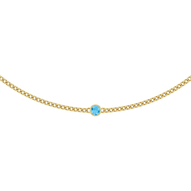 14K Gold Round Natural Swiss Blue Topaz Solitaire Necklace - Yellow Gold