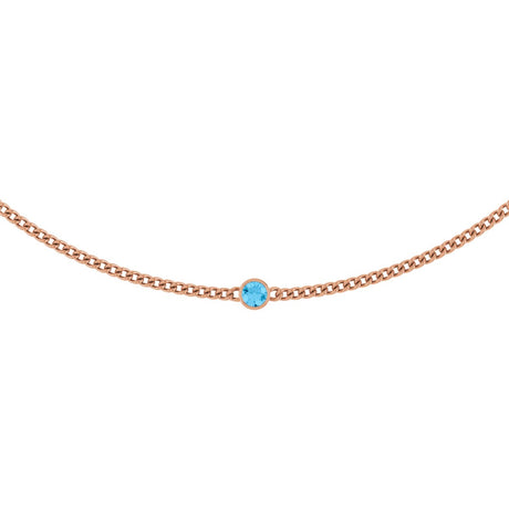 14K Gold Round Natural Swiss Blue Topaz Solitaire Necklace - Rose Gold