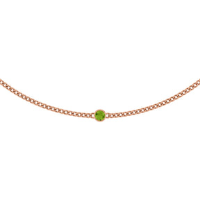 14K Gold Round Natural Peridot Solitaire Necklace III - Rose Gold