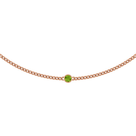 14K Gold Round Natural Peridot Solitaire Necklace III - Rose Gold