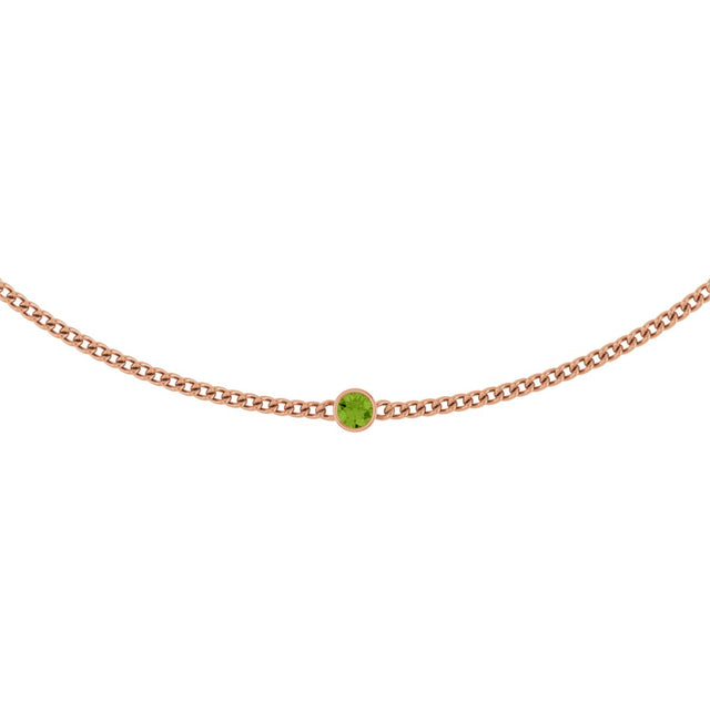 14K Gold Round Natural Peridot Solitaire Necklace III - Rose Gold