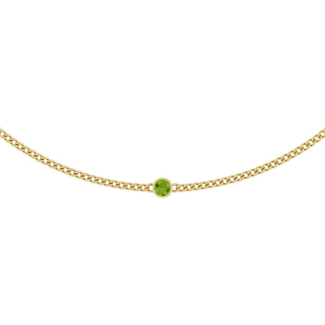 14K Gold Round Natural Peridot Solitaire Necklace III - Yellow Gold