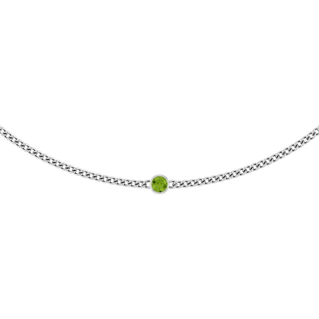 14K Gold Round Natural Peridot Solitaire Necklace III - White Gold