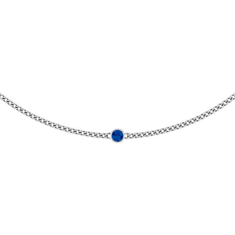14K Gold Round Lab-Grown Blue Sapphire Solitaire Necklace III - White Gold