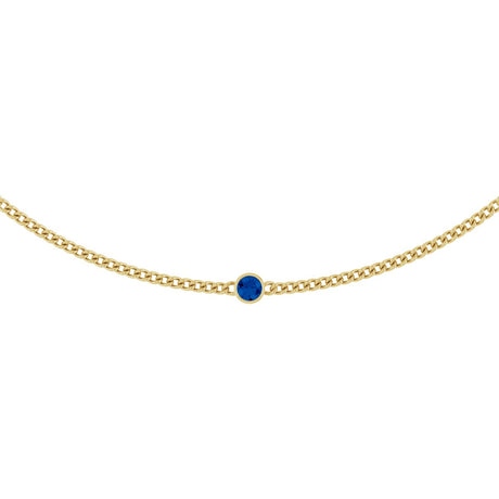 14K Gold Round Lab-Grown Blue Sapphire Solitaire Necklace III - Yellow Gold