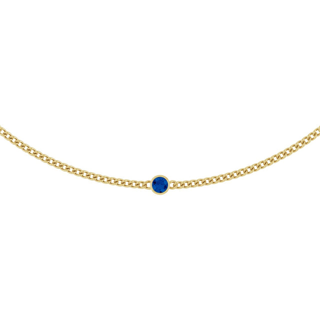14K Gold Round Lab-Grown Blue Sapphire Solitaire Necklace III - Yellow Gold