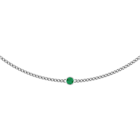 14K Gold Round Lab-Grown Emerald Solitaire Necklace III - White Gold