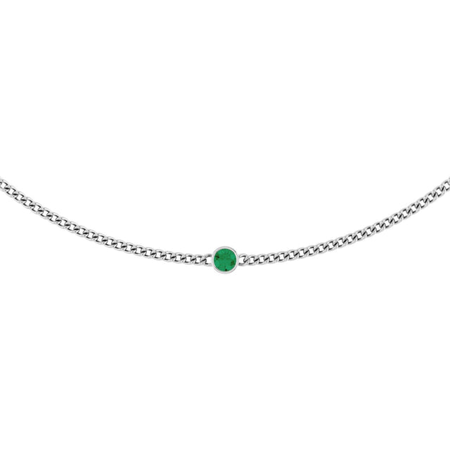 14K Gold Round Lab-Grown Emerald Solitaire Necklace III - White Gold