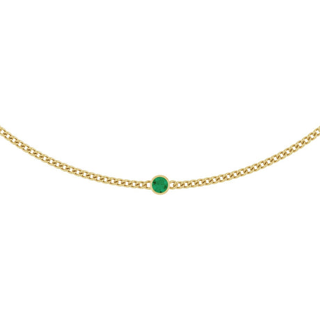 14K Gold Round Lab-Grown Emerald Solitaire Necklace III - Yellow Gold