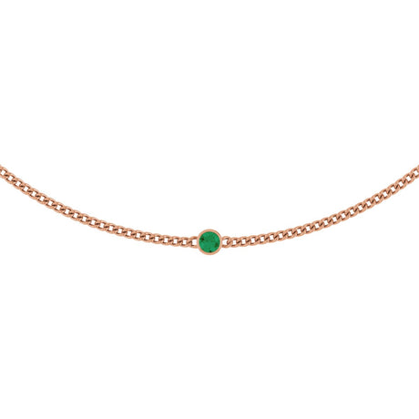 14K Gold Round Lab-Grown Emerald Solitaire Necklace III - Rose Gold