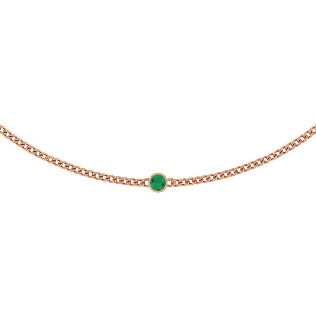 14K Gold Round Lab-Grown Emerald Solitaire Necklace III - Rose Gold