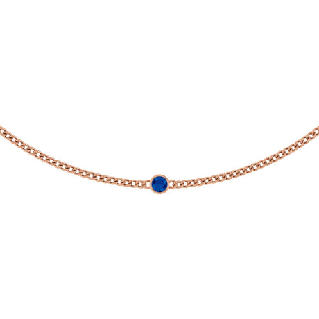 14K Gold Round Lab-Grown Blue Sapphire Solitaire Necklace III - Rose Gold