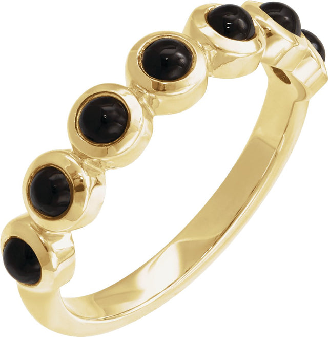 14K Gold Round Natural Black Onyx Cabochon Ring – 3mm Stones - Yellow Gold