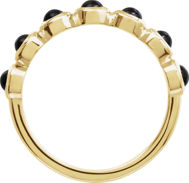 14K Gold Round Natural Black Onyx Cabochon Ring – 3mm Stones - Yellow Gold - view 2