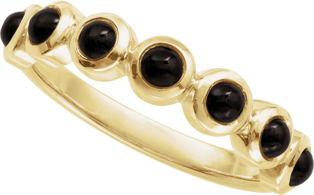 14K Gold Round Natural Black Onyx Cabochon Ring – 3mm Stones - Yellow Gold - view 4