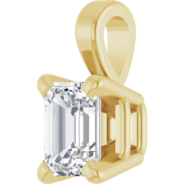 14K Gold Lab-Grown Diamond Emerald 4-Prong Solitaire Pendant - Yellow Gold - view 8
