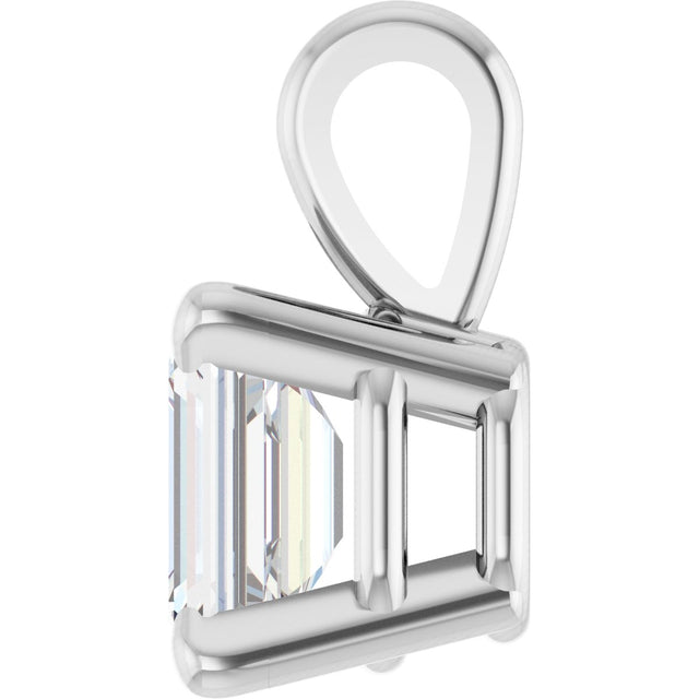 14K Gold Natural Diamond Emerald 4-Prong Solitaire Pendant - White Gold - view 9