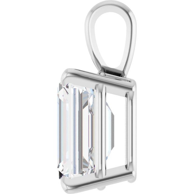 14K Gold Lab-Grown Diamond Emerald 4-Prong Solitaire Pendant - White Gold - view 9