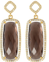 14K Gold Elongated Cushion Natural Smoky Quartz & Natural Diamond Halo-Style Earrings – 25x10mm - view 2