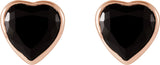 14K Gold Natural Black Onyx Heart Bezel-Set Stud Earrings - Rose Gold - view 2