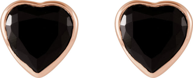 14K Gold Natural Black Onyx Heart Bezel-Set Stud Earrings - Rose Gold - view 2