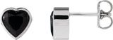 Platinum Natural Black Onyx Heart Bezel-Set Stud Earrings