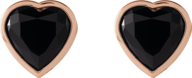 14K Gold Natural Black Onyx Heart Bezel-Set Stud Earrings - Rose Gold - view 2