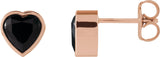 14K Gold Natural Black Onyx Heart Bezel-Set Stud Earrings - Rose Gold