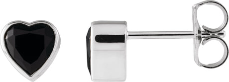 Platinum Natural Black Onyx Heart Bezel-Set Stud Earrings