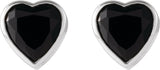 14K Gold Natural Black Onyx Heart Bezel-Set Stud Earrings - White Gold - view 2