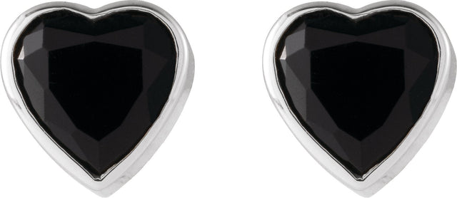 14K Gold Natural Black Onyx Heart Bezel-Set Stud Earrings - White Gold - view 2