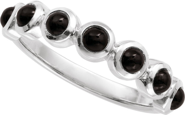 14K Gold Round Natural Black Onyx Cabochon Ring – 3mm Stones - White Gold - view 4