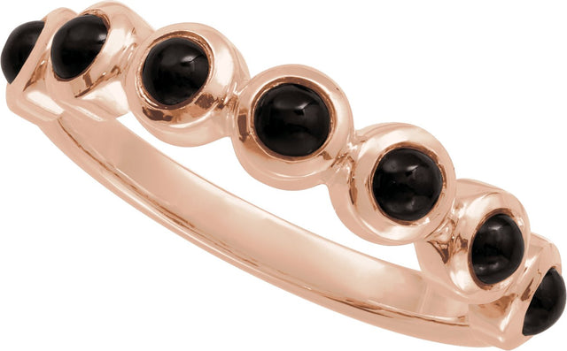 14K Gold Round Natural Black Onyx Cabochon Ring – 3mm Stones - Rose Gold - view 4