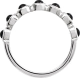 14K Gold Round Natural Black Onyx Cabochon Ring – 3mm Stones - White Gold - view 2
