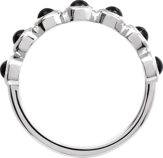 14K Gold Round Natural Black Onyx Cabochon Ring – 3mm Stones - White Gold - view 2