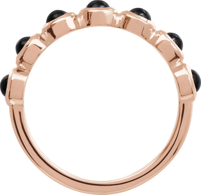 14K Gold Round Natural Black Onyx Cabochon Ring – 3mm Stones - Rose Gold - view 2