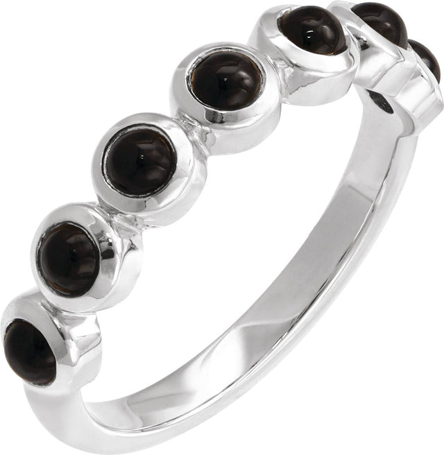 14K Gold Round Natural Black Onyx Cabochon Ring – 3mm Stones - White Gold