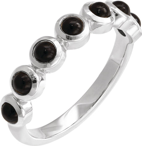 Platinum Round Natural Black Onyx Cabochon Ring