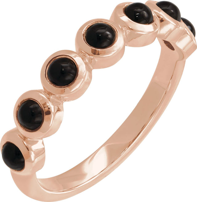 14K Gold Round Natural Black Onyx Cabochon Ring – 3mm Stones - Rose Gold