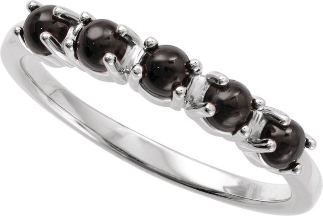 14K Gold Natural Black Onyx Cabochon Stackable Ring – 3 mm Round - White Gold - view 6