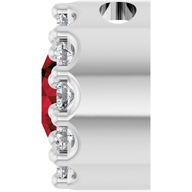 Platinum Round Natural Mozambique Garnet Halo-Style Pendant - view 6