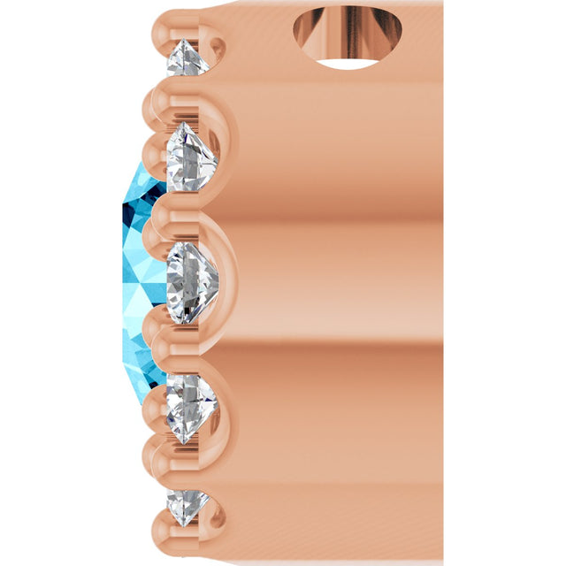 14K Gold Round Natural Aquamarine Halo-Style Pendant - Rose Gold - view 6