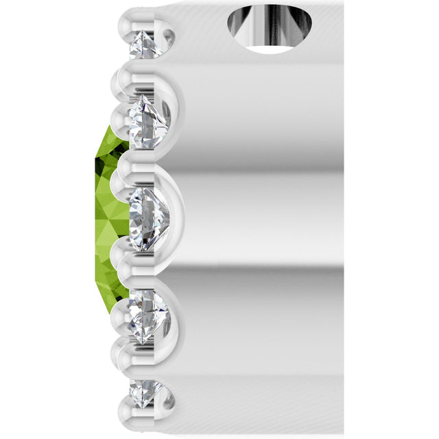 14K Gold Round Natural Peridot Halo-Style Pendant - White Gold - view 6