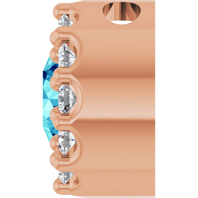 14K Gold Round Natural Blue Zircon Halo-Style Pendant - Rose Gold - view 6