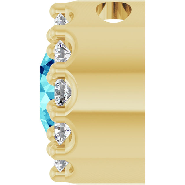 14K Gold Round Natural Blue Zircon Halo-Style Pendant - Yellow Gold - view 6